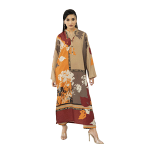 WAFA <br>Beige & Red Floral Crepe Dress