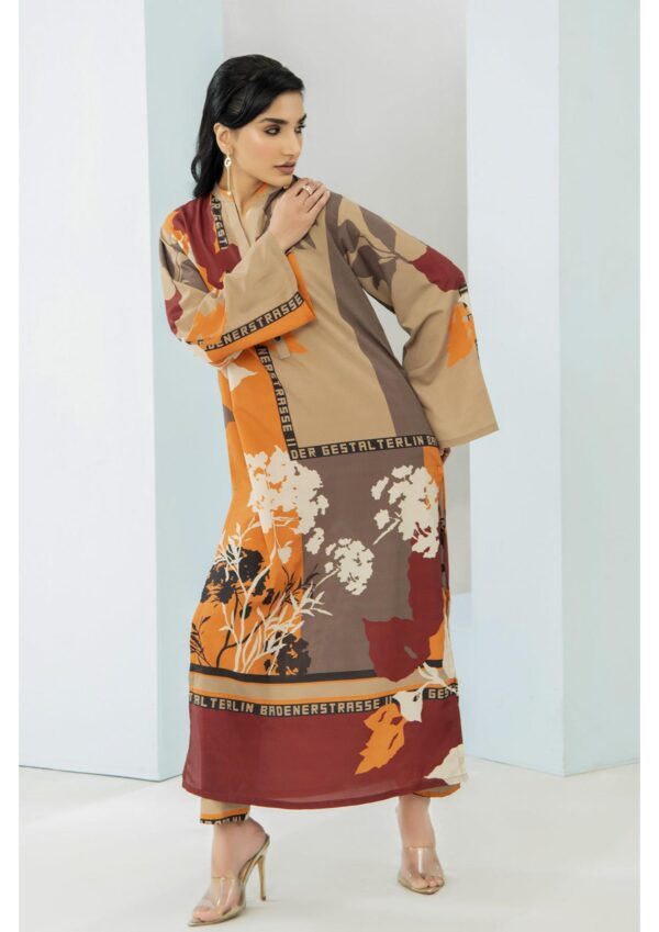 WAFA <br>Beige & Red Floral Crepe Dress