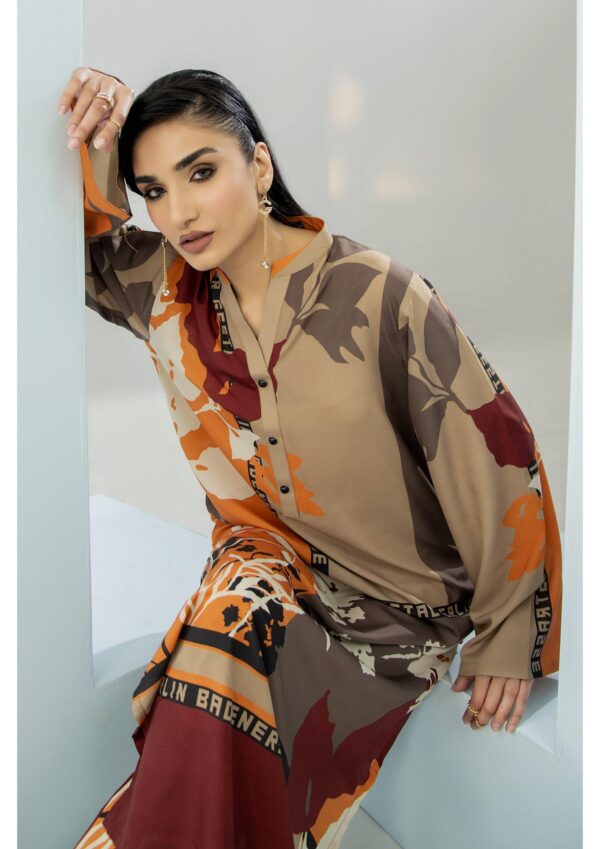 WAFA <br>Beige & Red Floral Crepe Dress