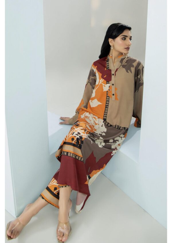 WAFA <br>Beige & Red Floral Crepe Dress