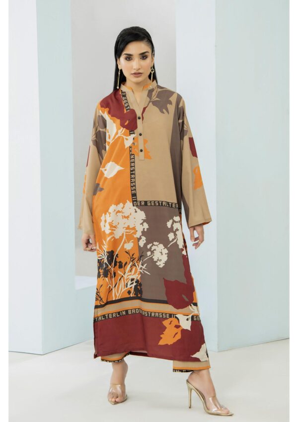 WAFA <br>Beige & Red Floral Crepe Dress