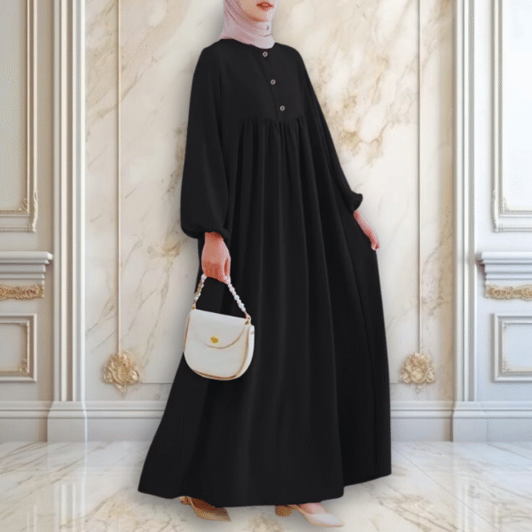 Midnight Black Abaya – Elegant ]Abaya with Gold Buttons | Best Abayas Online