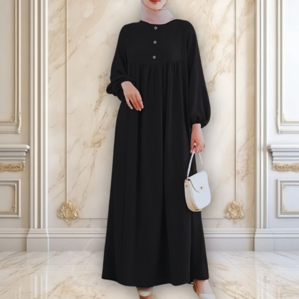 Midnight Black Abaya – Elegant ]Abaya with Gold Buttons | Best Abayas Online